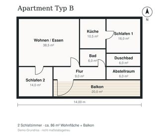 Grundriss Apartment Typ B